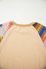 Light French Beige Aztec Patchwork Raglan Pullover Sweatshirt