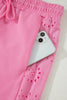Sachet Pink Lace Patchwork Half Sleeve Top Elastic Waist Pants Two Piece Set