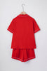 Fiery Red Contrast Trim Ribbon Bow Short Silky 2pcs Pajama Set