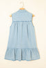 Beau Blue Bowknot Neck Sleeveless Ruffled Chambray Dress