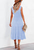 Rose Shirred Pleated Square Neck Sleeveless Midi Dress