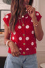 Red Relaxed Polka Dot Print Decorated Button Sweater Vest