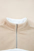 Parchment Fleece Colorblock Patchwork Zipped Neck Pullover Sweatshirt