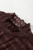 Coffee Sheer Mesh Patterned Lettuce Trim Slim Long Sleeve Top