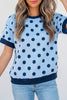 Pink Color Block Trim Polka Dot Casual Tee