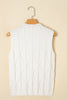 White Pearled High Neck Textured Knit Sweater Vest