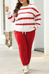 Black Stripe Drop Shoulder Pullover and Jogger Pants Set