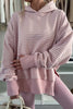 Purple Stripe Thumbhole Side Slits Drop Shoulder Loose Fit Hoodie