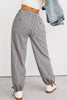 Khaki Stripe Button Patch Pocket Drawstring Elastic Waist Loose Pants