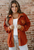 Gold Flame Velvet Flap Pockets Drop Shoulder Casual Shacket