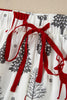 White Christmas Fashion Print Velvet Trim Bow Knot Pajama 2pcs Short Set