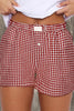 blue Red Plaid Gingham Printed High Waist Shorts