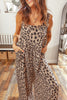 Khaki Leopard Print Square Neck Pleated Wide Leg Jumpsuit