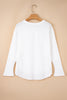 White Solid Color Waffle Ribbed Patchwork Dolman Sleeve Oversize Knit Top