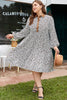 Khaki Plus Size Button V Neck Leopard Print Puff Sleeve Loose Mini Dress