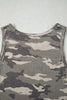 Green Camouflage Print Ribbed Knit Round Neck Tank Top