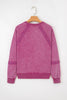 Red Dahlia Lace Patchwork Detail Notched Neck Mineral Wash Baggy Sweatshirt