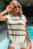 Khaki Stripe Tie Open Side Sweater Knitted Top