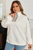 Beige Plus Size Rhombus Texture Contrast Striped Collar Baggy Sweatshirt