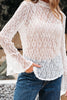 White Sheer Lace Bell Sleeve Mock Neck Blouse