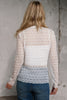 Beige Sheer Mesh Patterned Lettuce Trim Slim Long Sleeve Top