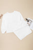White Textured Raw Seam Plus Size Pullover Top and Drawstring Pants Set
