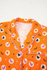 Orange Halloween Print Lapel Shirt Long 2pcs Pajama Set