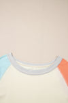 Yellow Cream Colorblock Patchwork Crew Neck Long Sleeve Top