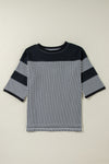 Black White Striped Patchwork 3/4 Sleeve Oversize Top