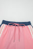 Pink Color Block Patchwork Varsity Striped Detail Drawstring Elastic Waist Shorts