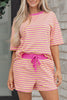 Green Stripe Drop Shoulder Boxy Casual Terry Short Set