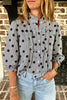 Sky Blue Polka Dot Print Ruffle Stand Neck 3/4 Sleeve Shift Shirt