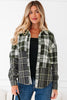 Black Plaid Print Textured Knit Buttoned Shacket