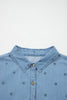 Beau Blue Star Allover Print Double Chest Pocket Short Sleeve Denim Shirt