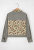 Medium Grey Ribbed Retro Floral Patchwork Shirt Style Jacket