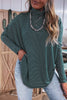 Green Stripe High Neck Dropped Shoulder Long Sleeve Casual Top