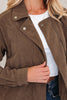 Dark Khaki Button Zip Up Lapel Collar Corduroy Jacket