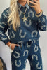 Blue Western Print Elastic Waist Pocket 2pcs Pant Set