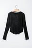 Black Exposed Seam Ribbed Long Sleeve Top