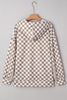 Khaki Double Checkered Patchwork Tie Neck Oversize Hoodie