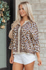 Khaki Mixed Leopard Patchwork 3/4 Sleeve Loose Shirt