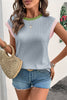 Beau Blue Color Block Corded Knit Crew Neck Tee