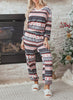 Black Retro Christmas Pattern Loose Pullover 2pcs Lounge Pant Set