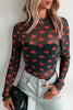 Pink Valentines Heart Printed Sheer Mesh Long Sleeve Top