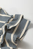 Blue Stripe Ruffled Short Sleeve Contrast Trim Button Notched Neck Midi Dress