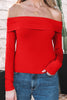 Smoke Gray Foldover Off Shoulder Long Sleeve Slim Top