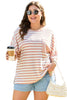 Pink Stripe Waffle Knit Pocketed Half Sleeve Plus Size T Shirt
