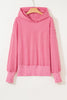 Rose Stripe Thumbhole Side Slits Drop Shoulder Loose Fit Hoodie