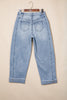 Sail Blue Raw Hem Turnup Loose Ankle-length Jeans
