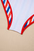 Red July 4th Stripes Star Floral Impression Cutout Spaghetti Straps One Piece Swimsuit